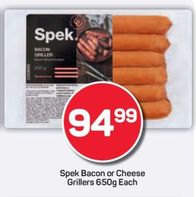 Spek Bacon or Cheese Grillers 650g Each
