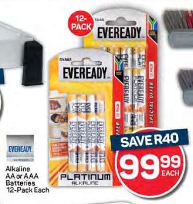 Eveready Alkaline AA or AAA Batteries 12-Pack Each