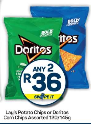 Lay’s Potato Chips or Doritos Corn Chips Assorted 120/145g