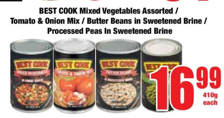 BEST COOK Mixed Vegetables Assorted / Tomato & Onion Mix / Butter Beans In Sweetened Brine / Processed Peas in Sweetened Brine