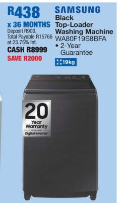 Samsung Black Top-Loader Washing Machine WA80F19S8BFA