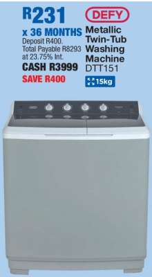 Defy Metallic Twin-Tub Washing Machine DTT151