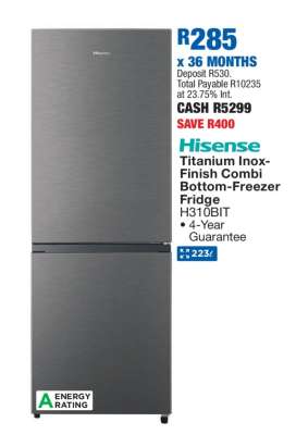 Hisense Titanium Inox-Finish Combi Bottom-Freezer Fridge H310BIT