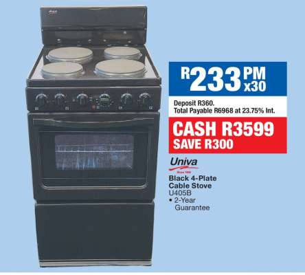 Univa Black 4-Plate Cable Stove U405B