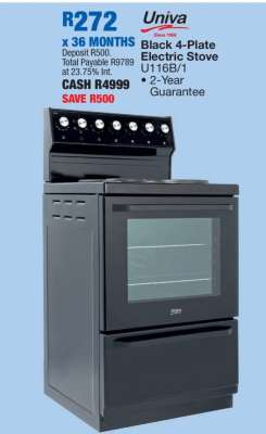 Univa Black 4-Plate Electric Stove U116B/1