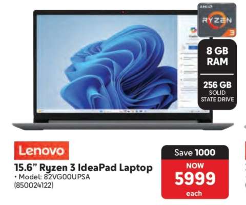 Lenovo 15.6” Ryzen 3 IdeaPad Laptop