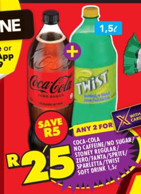 COCA-COLA NO CAFFEINE/NO SUGAR/STONEY REGULAR/ZERO/FANTA/SPRITE/SPARLETTA/TWIST SOFT DRINK 1,5ℓ