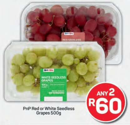 PnP Red or White Seedless Grapes 500g