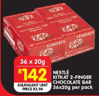 NESTLÉ KITKAT 2-FINGER CHOCOLATE BAR 36x20g per pack