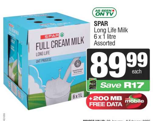 SPAR Long Life Milk 6 x 1 litre Assorted