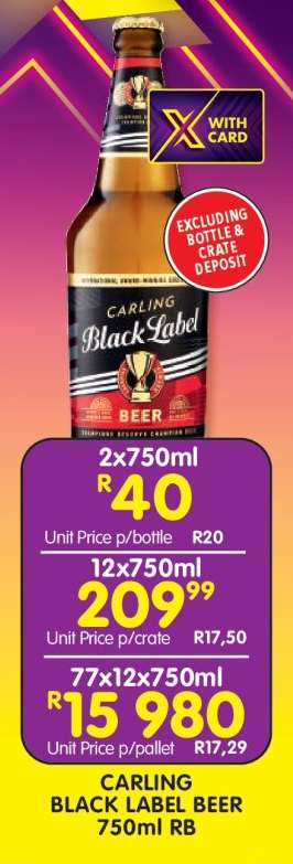 CARLING BLACK LABEL BEER 750ml RB