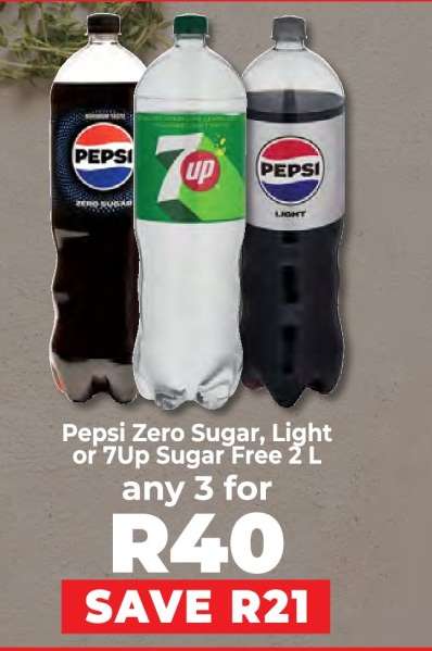 Pepsi Zero Sugar, Light or 7Up Sugar Free 2 L