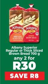 Albany Superior Regular or Thick Sliced Brown Bread 700 g