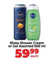 Nivea Shower Cream or Gel Assorted 500 ml