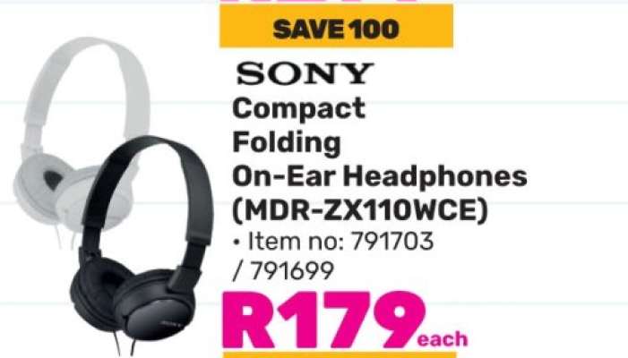 Sony Compact Folding On-Ear Headphones (MDR-ZX110WCE)
