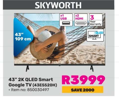 Skyworth 43" 2K QLED Smart Google TV (43E5520H)