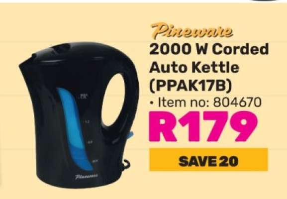 Pineware 2000 W Corded Auto Kettle (PPAK17B)