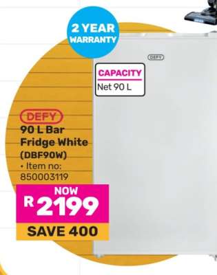 Defy 90 L Bar Fridge White (DBF90W)
