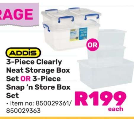ADDIS 3-Piece Clearly Neat Storage Box Set OR 3-Piece Snap ‘n Store Box Set