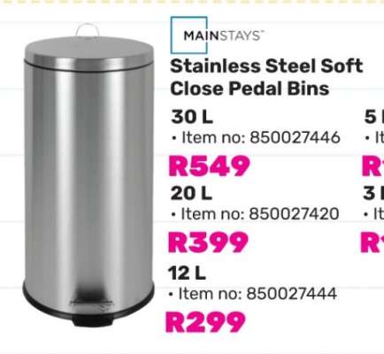 Mainstays Stainless Steel Soft Close Pedal Bin 30L
