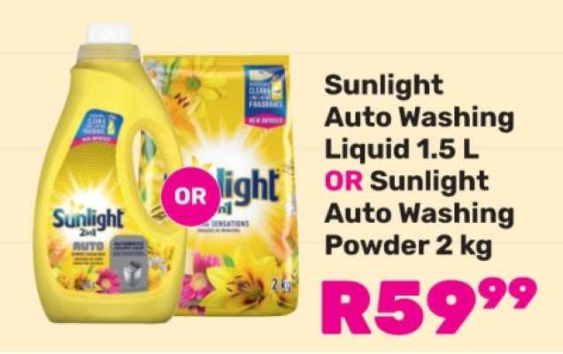 Sunlight Auto Washing Liquid 1.5 L OR Sunlight Auto Washing Powder 2 kg