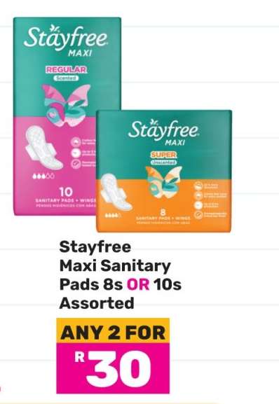 Stayfree Maxi Sanitary Pads 8s OR 10s Assorted