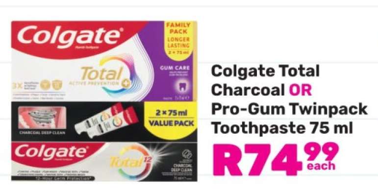 Colgate Total Charcoal OR Pro-Gum Twinpack Toothpaste 75 ml