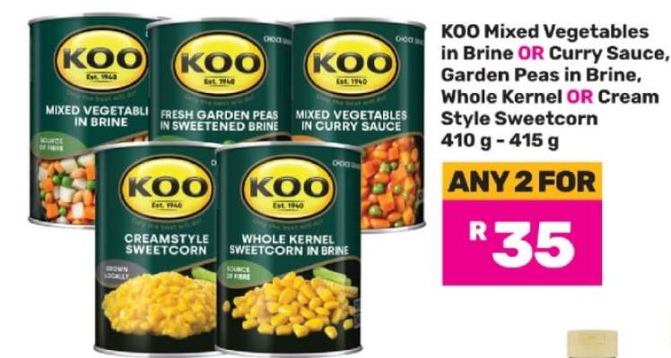 KOO Mixed Vegetables, Garden Peas, Whole Kernel or Cream Style Sweetcorn