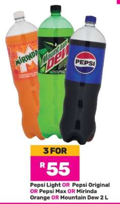 Pepsi Light, Pepsi Original, Pepsi Max, Mirinda Orange, Mountain Dew