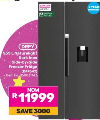 DEFY 555 L Naturelight Dark Inox Side-by-Side Freezer Fridge (DFF647)