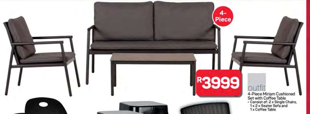 4-Piece Miriam Cushioned Set with Coffee Table
