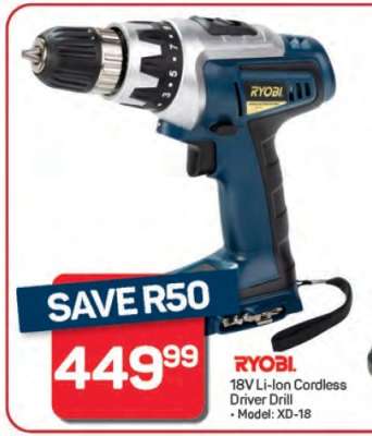 RYOBI 18V Li-Ion Cordless Driver Drill