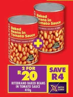 RITEBRAND BAKED BEANS IN TOMATO SAUCE 410g