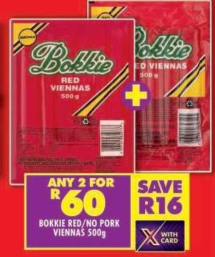 Bokkie Red/No Pork Viennas 500g