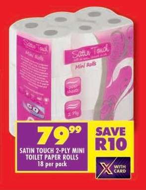 SATIN TOUCH 2-PLY MINI TOILET PAPER ROLLS