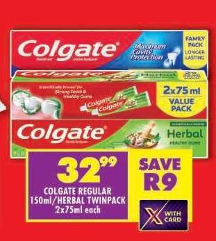 COLGATE REGULAR 150ml/HERBAL TWINPACK