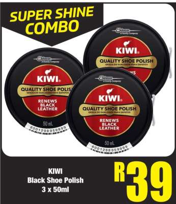 KIWI Black Shoe Polish 3 x 50ml