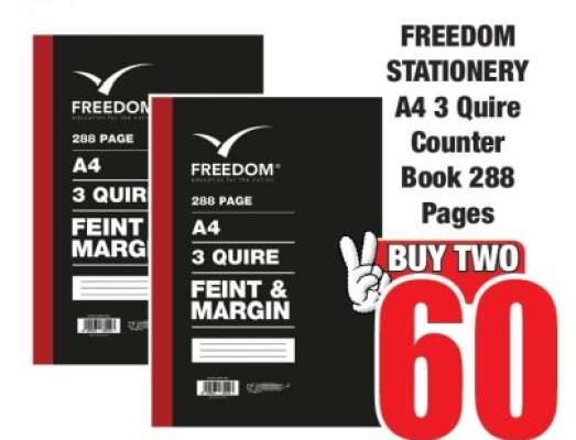 FREEDOM STATIONERY A4 3 Quire Counter Book 288 Pages
