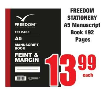 FREEDOM STATIONERY A5 Manuscript Book 192 Pages