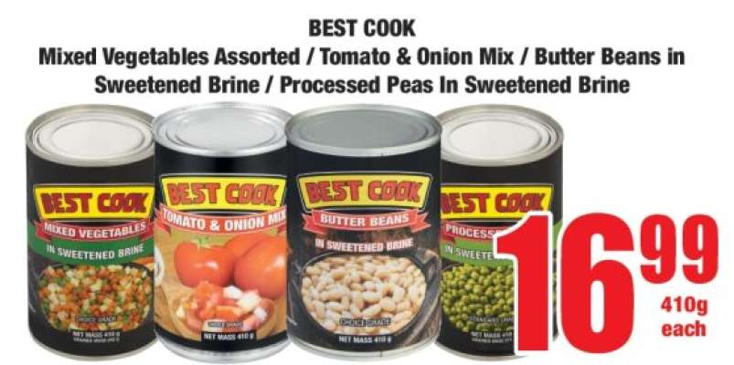 BEST COOK Mixed Vegetables Assorted / Tomato & Onion Mix / Butter Beans In Sweetened Brine / Processed Peas in Sweetened Brine