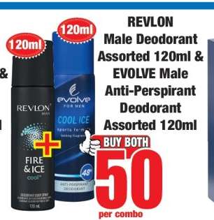REVLON Male Deodorant Assorted 120ml & EVOLVE Male Anti-Perspirant Deodorant Assorted 120ml