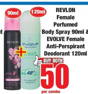 REVLON Female Perfumed Body Spray 90ml & EVOLVE Female Anti-Perspirant Deodorant 120ml