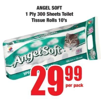 ANGEL SOFT 1 Ply 300 Sheets Toilet Tissue Rolls 10's