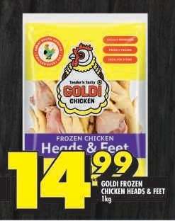 GOLDI FROZEN CHICKEN HEADS & FEET 1kg