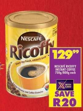 NESCAFÉ RICOFFY INSTANT COFFEE 750g/800g each