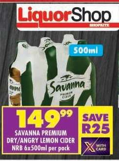 SAVANNA PREMIUM DRY/ANGRY LEMON CIDER NRB 6x500ml per pack