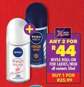 NIVEA ROLL-ON FOR LADIES/MEN all variants 50ml