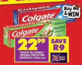 COLGATE GEL/HERBAL/ORIGINAL PROTECTION TOOTHPASTE 100ml each