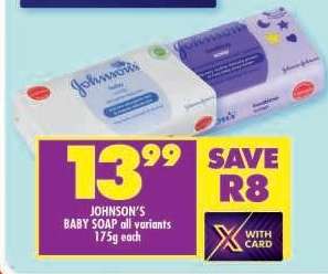 JOHNSON'S BABY SOAP all variants 175g each