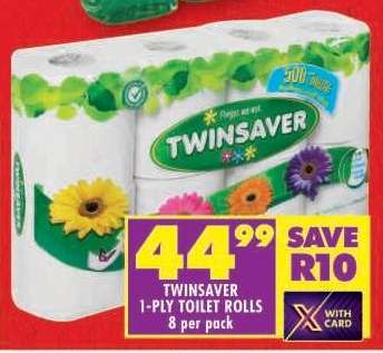 TWINSAVER 1-PLY TOILET ROLLS 8 per pack